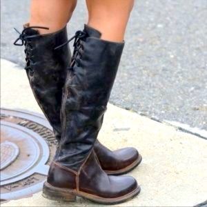 👢 Bed Stu 💋 Manchester UNIQUE Two Toned Leather Knee High Back Tie Boot Size 9